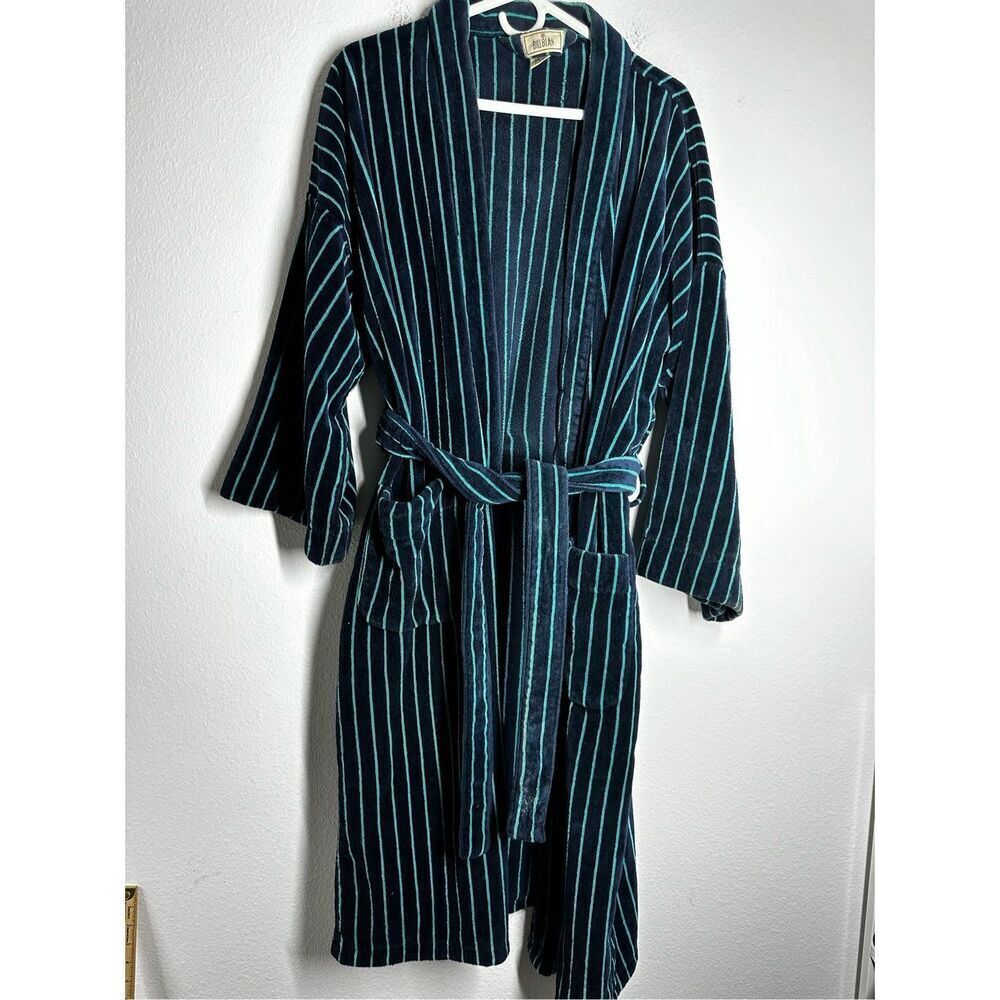 Vtg Bill Blass 100% Cotton Men’s Robe One Sz Blue Striped Made In Brazil *Notes